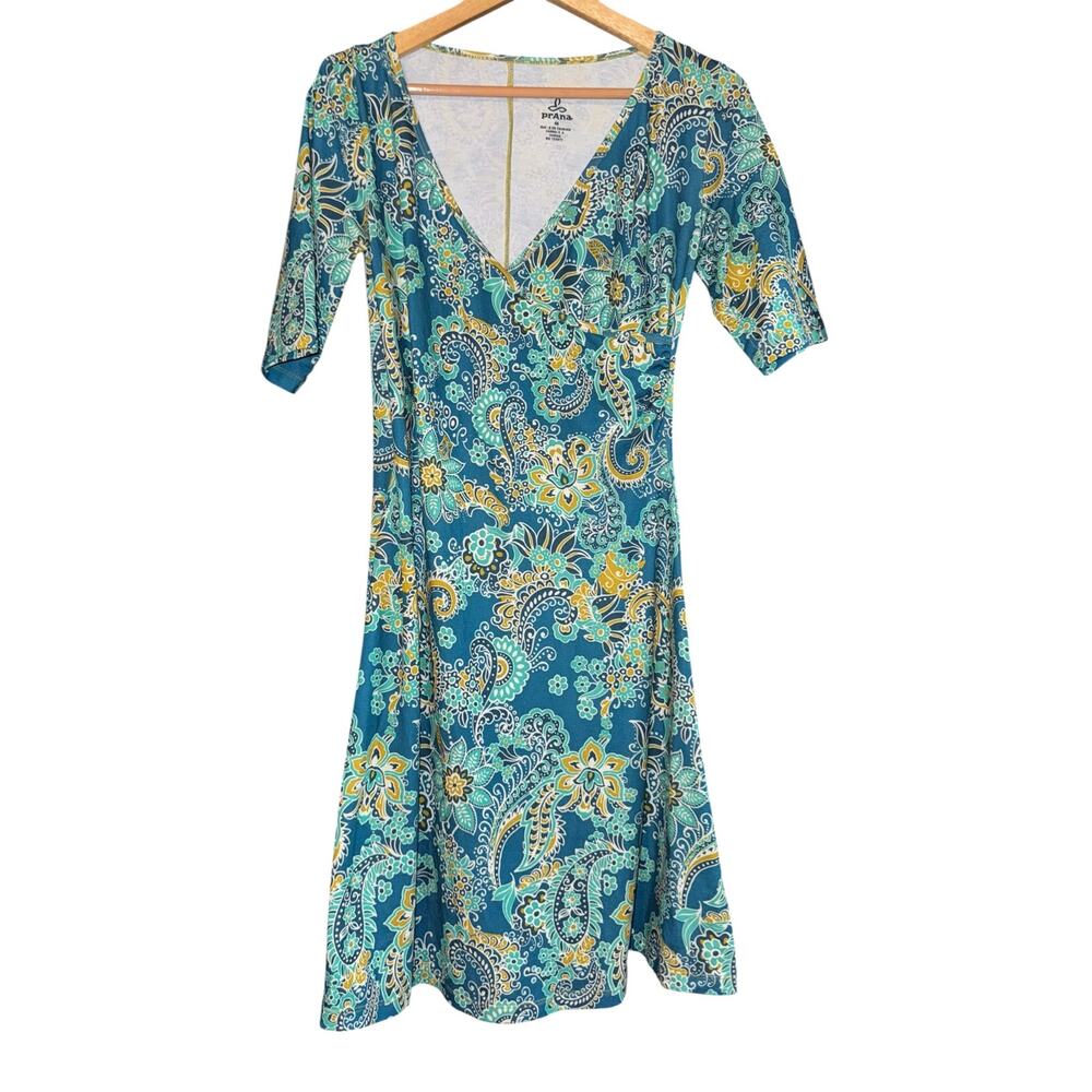 Prana Faux Wrap Paisley Dress Women's Medium Boho Hippie Gorpcore Yoga Outdoor